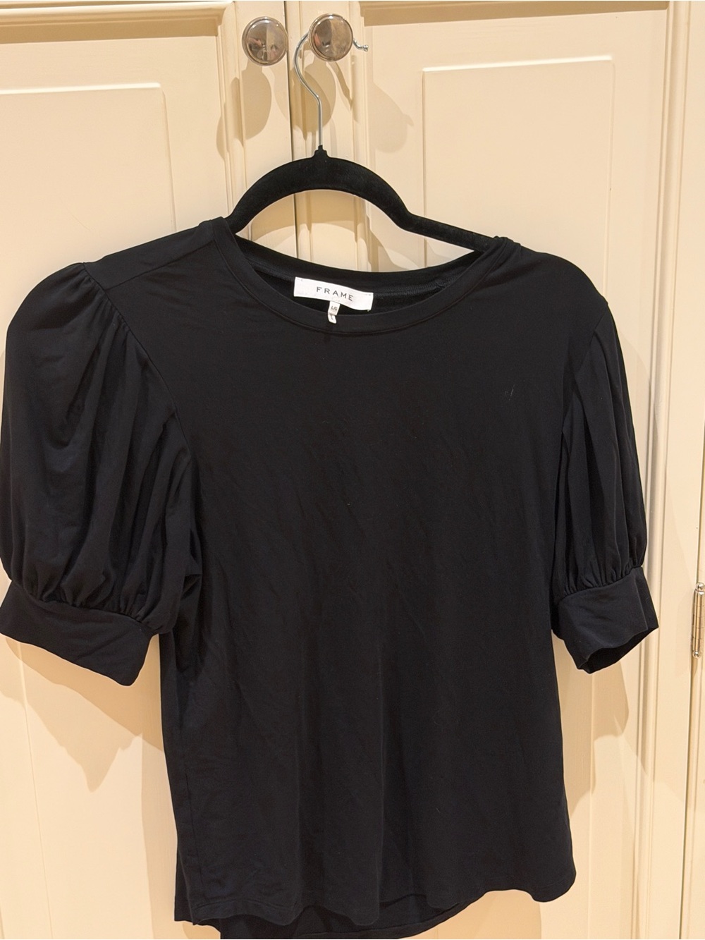 Frame Denim Black Puff-Sleeve Crewneck Tee